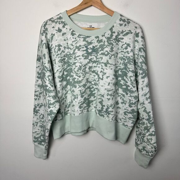UA Rival Fleece Camo Crew Neck Mint Green White Under Armour Boxy Sweatshirt XS - Picture 6 of 14
